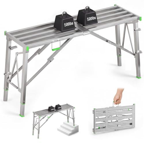 WUDLEP Adjustable Work Platform 1000LBS Folding Scaffolding Bench | Portable Multipurpose Folding Scaffold Work Platform for Workshop Construction Maintenance And DIY Tasks