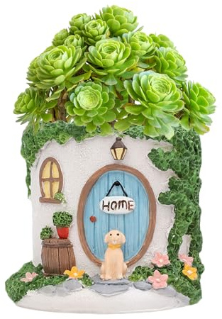 Vaso di fiori per piante da interno | Vaso di fiori in resina a forma di casa | Vaso di fiori per orchidea, felce, fragola, cucina, finestra, ufficio, balcone, esterno, terrazza
