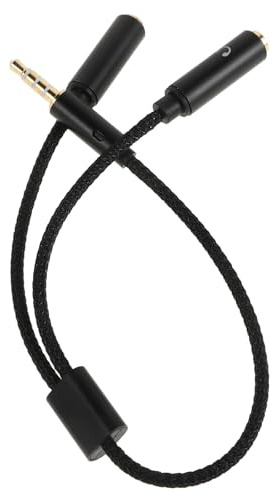 TOGEVAL Cavo di Conversione Audio 3,5 Mm Splitter Jack Maschio-femmina, Adattatore per Cuffie e Microfono, Compatibile PC e Altoparlanti, Cavo Nero Rivestimento in Nylon Intrecciato
