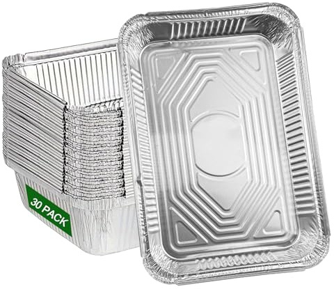 ZBXSNK 30Pcs Large Aluminium Foil Trays, 32 x 22 x 5cm Heavy Tin Foil Baking Tray, Disposable Roasting Trays - Oven Freezer Safe Cooking Broiling Pans for BBQ, Party, Storing Food