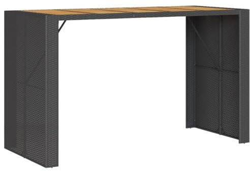 Mhdvray Garten-Bartisch Schwarz 185x80x110 cm aus wetterfestem Polyrattan & Akazienholz, Robuster Stahlrahmen & Modernes Design, Outdoor Stehtisch für Terrasse Balkon und Biertisch-Garnitur