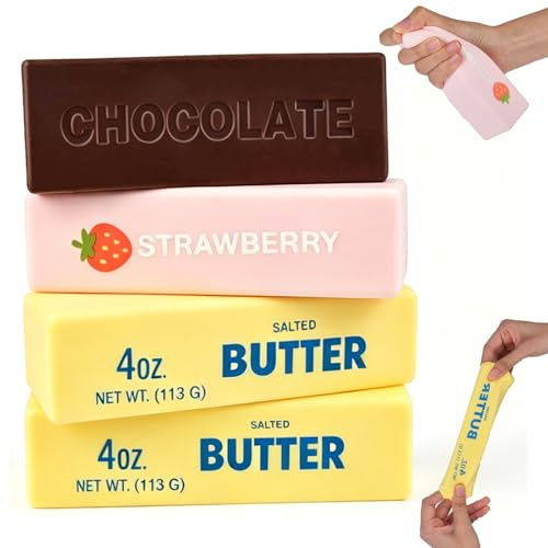 4 Stück Butter Squishy, Cheese Squishy Fidget Toys, Erdbeere Sensorik Anti Stress Spielzeug, Schokolade Squishies Quetschball Stressball für Kinder Erwachsener ADHD Autismus