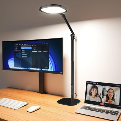 LitONES LED Schreibtischlampe mit Sockel, hohe dimmbare Tischlampe | 102cm hohe Bürolampe mit flimmerfreiem Licht, 50 Modi, Speicher- & Timerfunktion für Büro, Lernen und Videokonferenzen