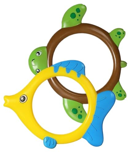 Pesoncarl Poolringe für Kinder zum Tauchen, 2 Stück, niedliche Meerestier-Tauchringe, Sommertauchgang, Unterwassertraining, ABS-Schwimmspielzeug, Fisch + Schildkröte, Poolschwimmer