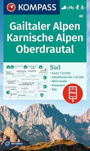 KOMPASS Wanderkarte 60 Gailtaler Alpen, Karnische Alpen, Oberdrautal 1:50.000: 5in1 Wanderkarte, mit Panorama, Aktiv Guide und Detailkarten inklusive ... Fahrradfahren. Skitouren. Langlaufen.