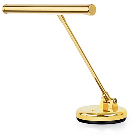 Showlite PL-1-GD-KW LED Klavierleuchte - Klavierlampe mit 15 LEDs - kaltweißes Licht in 2 Stufen - 36 cm Höhe - Betrieb per USB, Netzstrom oder Batterie - gold hochglanz