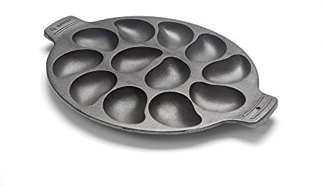 Outset Cast Iron Oyster Grill Pan, 12 Cavities, Black Oyster BBQ and Serving Pan