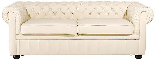 Beliani Divano Vintage a 3 posti in Pelle Beige