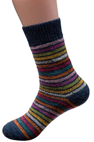Hjort natur, fullplysch randiga strumpor, 100 % ull, Blå ring, 42-43 EU