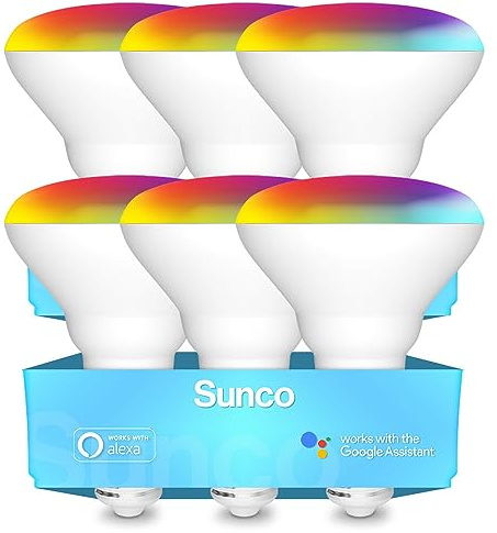 Sunco BR30 Alexa Smart Flood Light Bulbs Color Changing LED Recessed WiFi Bulb 8W, RGBCW, Dimmable, 650 Lumens, Compatible with Alexa & Google Assistant, E26 Base No Hub Required 6 Pack.