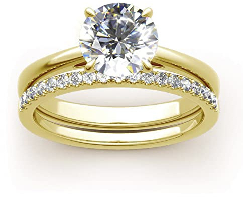 Jeulia Damen Diamantring Ringe Set Klassisch Rundschliff Sterling Silber Ringe Set Schmuck für Braut Hochzeit Band Verlobungsring (57 (18.1))