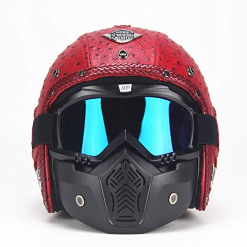 MXYMC Casque Jet 3/4 Moto Casque Moto Jet Cafe Racer Homologué ECE 22-05 Visière Scooter Universel pour Toutes Les Saisons, Adapté à La Conduite en Extérieur (Rouge,M(57-58cm))