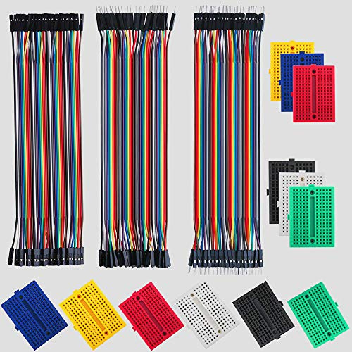 GTIWUNG 12 Stück 170 Tie Points Mini Breadboard Kit, Lötfreie Prototyp Leiterplatte für Arduino Proto Shield 6 Farben + 3 Stück 40-polige Jumper Wire Cable 20cm 24AWG Drei Spezifikationen