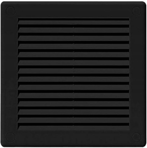 Black Louvred Wall Vent Grille with Flyscreen and Screw Caps, 150 x 150 mm, Air Ventilation Duct Cover with Anti-Insect Mesh and Flat Back, Tough and Durable ABS Plastic