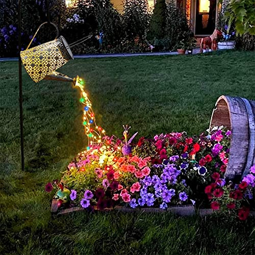 VOOKRY Annaffiatoio con luci, luci solari a cascata, da appendere, impermeabile, multicolore, retrò, in metallo, luci solari per patio, cortile, portico, prato, sentiero, passerella, giardino, regalo,