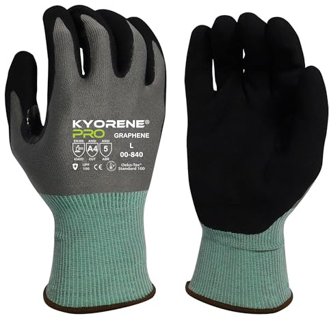 Armor Guys 00-840 Cut Resistant Work Gloves (ANSI A4) – Kyorene Pro Graphene, Machine Washable, Touchscreen Nitrile Coated Gloves for Construction, Industrial & Everyday Use – Large (3 pairs)