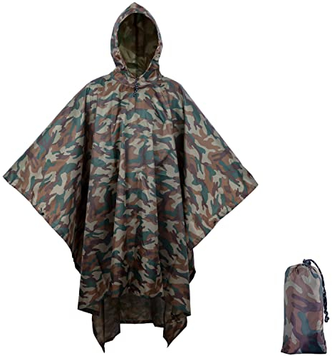 BALIGO 3-en-1 Poncho Pluie Imperméable à Usage Multiple, Léger et Séchage Rapide, Poncho Pluie Homme & Femme, Bâche Camouflage, Materiel Camping, Tapis de Sol Camping pour Randonnée Chasse