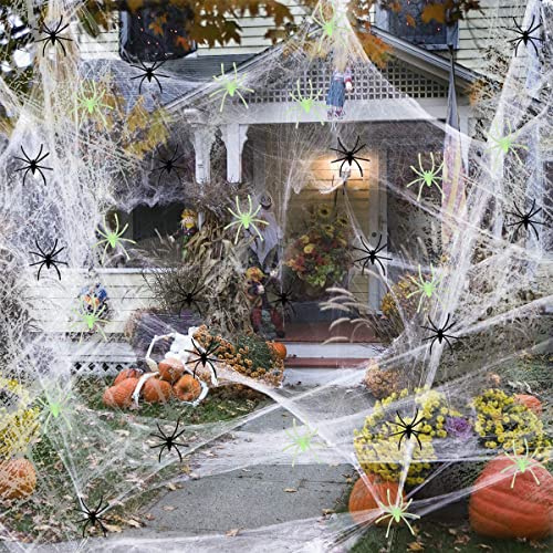 Hillylolly Tela de Araña Halloween 140g Telarañas Elásticas Red con 40 Araña, Decoración de Telaraña de Halloween, Telarañas Decoracion para Casa Embrujada, Interior y Exterior, Jardín, Chimenea