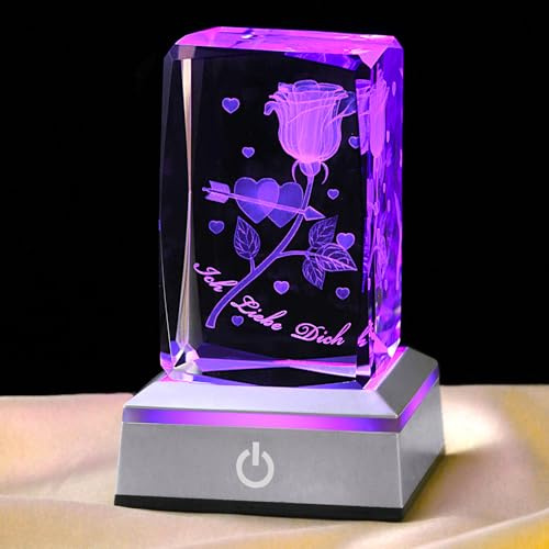 YANFEYHA 3D CupidRose Kristall Mehrfarben-Nachtlicht Ich liebe dich Decolamp,Weihnachtsgeschenke für Frau sie Freundin Mama, einzigartige Valentinstag Jahrestag Geburtstagsgeschenkideen