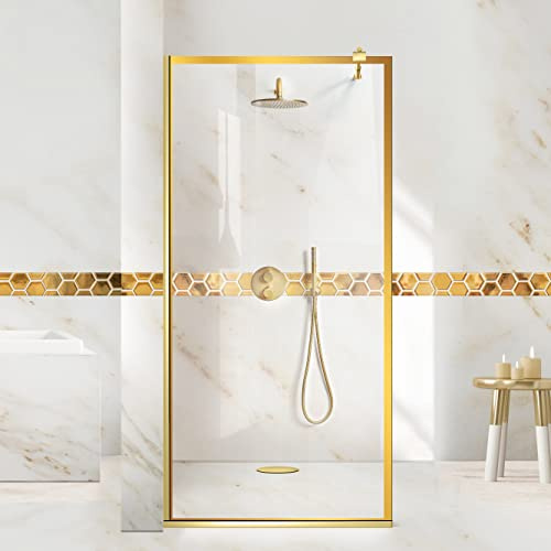 Aqua Roy Gold, modello cornice dorata, dimensioni 80 cm da 70/80/90/100/110/120, vetro trasparente da 8 mm, con rivestimento nanotrasparente sabbiato (80 x 195 cm)