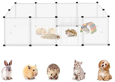 YRHome Enclos pour animaux de compagnie avec grille pour lapins, cochons d'Inde et hamsters - 12 panneaux avec portes - Blanc - 145x75x48cm