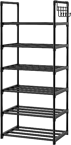 Vicye Scarpiera a 6 Ripiani, Scarpiera a Risparmio di Spazio Slim, Scaffale Portascarpe, Organizer Scarpe in Metallo, Portascarpe Versatile per Ingresso Soggiorno Camera da Letto, Nera