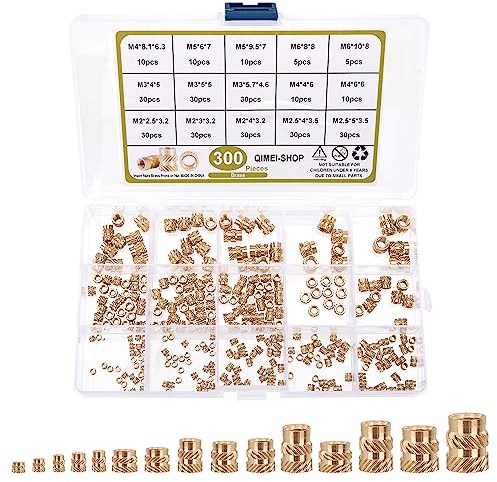 GUNGY Inserti Filettati M2 M2.5 M3 M4 M5 M6 Inserto Filettato Dado a Inserto Dadi Zigrinati in Ottone per Parti in Plastica di Stampante 3D 300 Pezzi