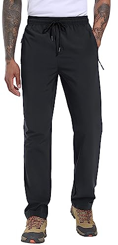 MAGCOMSEN Mens Quick Dry Hiking Pants Lightweight Outdoor Trousers Stretch Breathable Athletic Tracksuit Bottoms with Zip Pockets, Black, 36