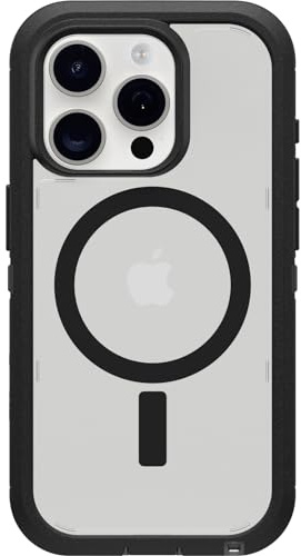 OtterBox Defender XT Hülle für iPhone 15 Pro mit MagSafe, stoßfest, Ultra-robust, schützende Hülle, 5X getestet nach Militärstandard, Transparent/Schwarz, Keine Einzelhandelsverpackung