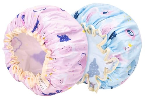 G2PLUS 2 Stück Kinder Duschhaube mit Schwan-Motiv - Elastische Wasserdichte Doppellagige Karikatur Duschkappen für Mädchen