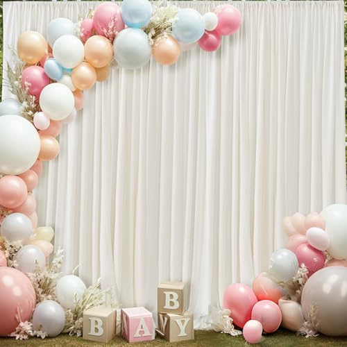 10ft x 10ft Ivory Backdrop Curtains for Parties Weddings, Wrinkle Free Silky Polyester Fabric Photo Backdrop Drapes, 2 Panels 5X 10 ft Cream Backfrounds Cloth for Birthday Baby Shower Photography