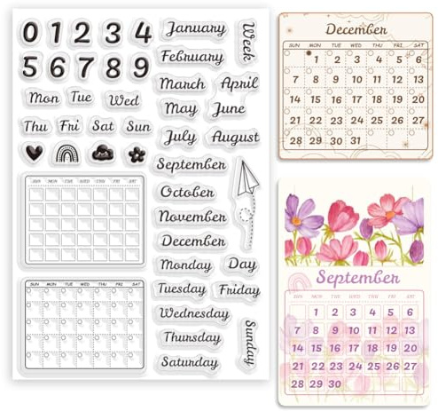 ORIGACH Agenda giornaliera, timbri trasparenti per la produzione di biglietti, mese, settimana, meteo, numero, timbri in silicone trasparente per fai da te, scrapbooking, journaling, album fotografico