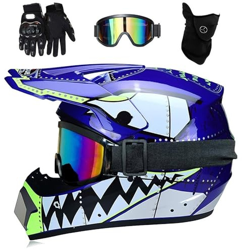 Juventud Niño ATV Casco de Motocross, con Gafas Mascarilla Guantes, Cara Completa MTB Enduro Karting Casco de Moto, Unisexo BMX Carreras Quad Dirt Bike Chocar Casco (Color : M, Size : S/52-53CM)