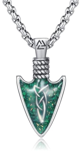 REDSUN Pfeil Kette 925 Sterling Silber Pfeil Anhänger Halskette Grün Keltischer Kette Arrow Amulet Pfeilspitze Schmuck for Men Friend Brother Women