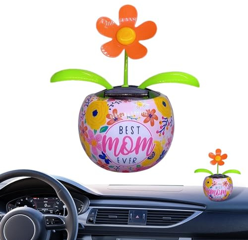 Wackelkopf Solar-Blumenauto, 14 cm Wackelkopf-Figuren, ap-ple Blumen tanzende Auto-Dekoration, automatische Schaukel Blumenornamente, einzigartige Dekorationen für Auto-Armaturenbrett