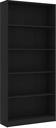 SDWEHO7 5 Ebenen Standregal Bücherregal DVD Regal freistehendes Büroregal Aufbewahrungsregal Wohnzimmer Regal, Schwarz 80x24x175 cm Holzwerkstoff