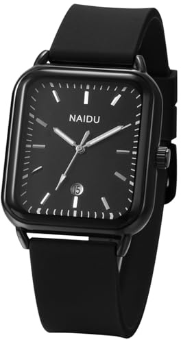 Silverora Damenuhren Herrenuhren Silikon Rechteckige: Datum Kalender Analoge Quarz Uhren Damen Herren Eckige Jelly Silikonarmband Sportuhr mit Balkenskala Geschenke für Frauen Männer