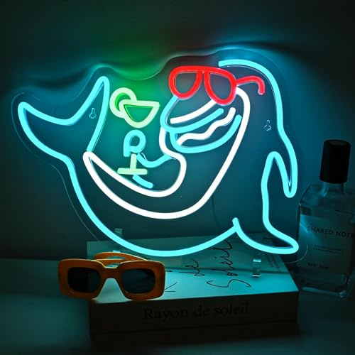 LUCUNSTAR Shark Cocktail Neonschild,Helles Bar-Lichtzeichen zur Wanddekoration, USB-betrieben mit Schalter, für Hausbar, Schlafzimmer, Club, Küche, Hotel, Hochzeit, Geburtstag, Party, Bistro