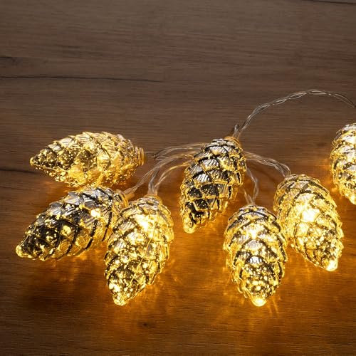 Ideen mit Herz LED-Lichterkette Tannenzapfen | silber | 10 LEDs | Warmweiß | Beleuchtung Weihnachten, Advent | 1,20 m lang | Timer