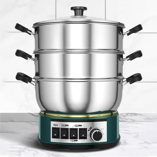 VoOqo Vaporiera Elettrica per Cucinare, Pentola Elettrica Multifunzione da 2100 W, Vaporiera Elettrica per Verdure in Acciaio Inossidabile 304, Timer da 60 Minuti, per Vapore/friggere/stufare/bollire