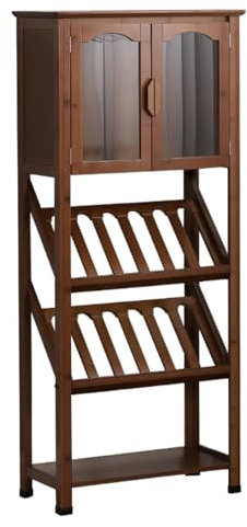 CTREVL Weinschrank mit Weinglashalter, Freistehender Flaschenregal mit Glashalter und Tischplatte, Weinregal Holz, mit Abnehmbarem Getränkehalter, Geeignet für Wohnzimmer, Esszimmer, Bar(64x30x133cm)