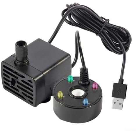 HpLive Pompe à eau 5 V Machine à fumée USB avec 4 lumières LED colorées pour jardin de rocaille et bassin d'eau Bonsaï Aquarium étang (noir)