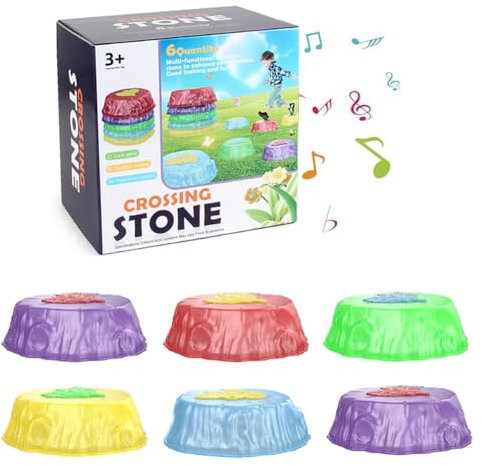 6 Pcs Light Up Stepping Stones for Kids, Light up Musical Stepping Stones, Light up Stepping Stones for Toddlers, Non-slip Balance Stepping Stones with LED Lights, Indoor Outdoor Sensory Toys Play (6)