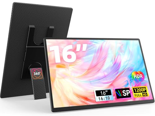 AOKER Monitor portátil de 16 pulgadas para laptop, extensor de pantalla de portátil 1200P FHD, HDMI, USB C, pantalla externa de viaje con soporte, monitor de juegos para PC, Mac, Switch, teléfono