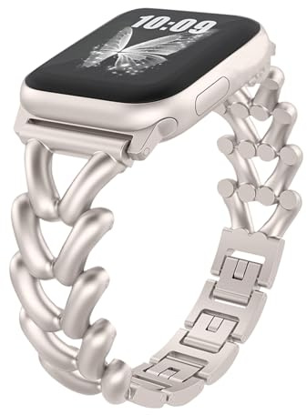 KeHowy Bracelet en Métal Pour Apple Watch Bracelet 42mm/44mm/45mm/46mm/49mm | Femmes Metal Bracelets Sangle Chaîne Pour iWatch Series 11/10/9/8/7/6/5/4/3/2/1/SE/SE2/SE 3/Ultra 2/Ultra/Ultra 3 - Starlight