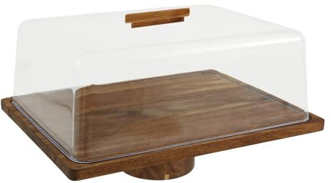 Tagliere per formaggi in legno di acacia con coperchio a cupola in acrilico e base staccabile, piatto da portata rettangolare in legno per formaggio e frutta