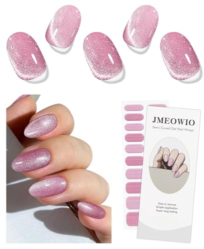 JMEOWIO Nagelfolie UV Härtend Rosa Katzenauge UV Gel Nail Strips Nagelsticker Nagelaufkleber Nail Art Dekoration Nageldesign Zubehör