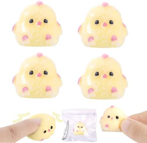VEOIRXU 4 Stück Mini Taba Squishy küken, FuFu Squishy küken, Küken Squeeze Toy, Mini Mochi Squishy Toy, Mini Anti Stress Spielzeug für Kinder und Erwachsene, für Geschenke Und Dekoration