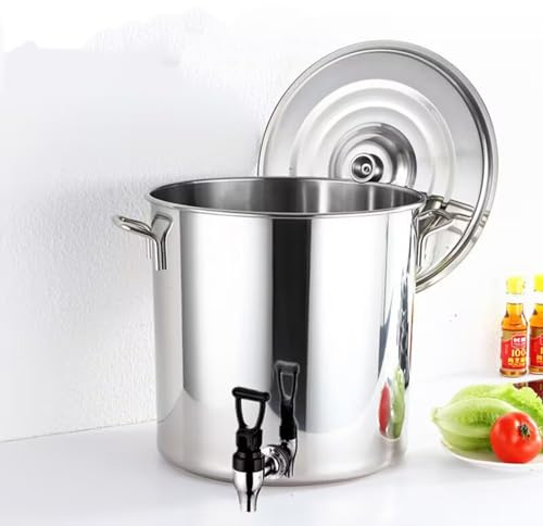 DUOAZJL Suppentopf Mit Deckel – Suppentopf Aus Edelstahl Mit Verbundboden, 5–90 L, Weinkübel, Dicke Milchkanne Mit Hahn, Runder Suppentopf Mit Soft-Touch-Griffen(20 * 20cm(5L))
