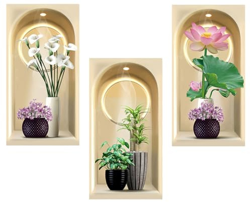 Auriselle 3 Stück 30*60CM Pflanzen und Blumenvasenmuster Wandaufkleber Topfpflanze Blumen Vasen 3D Selbstklebende Wanddekoration Grünen Pflanzen Blättern Modernes Wandbild Wohnzimmer Büro Hotel Küche